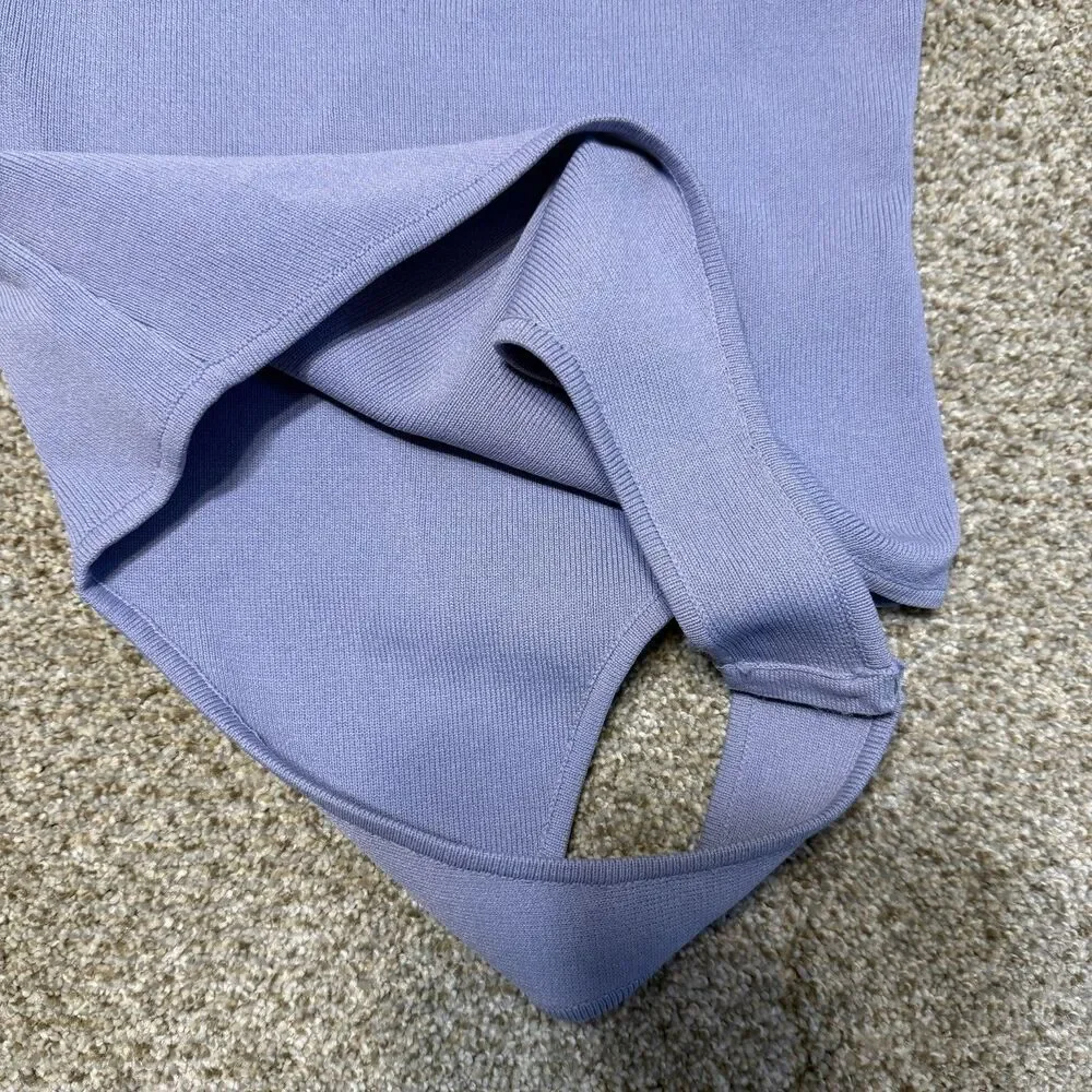 ASTR the Label Darling Sheer Puff Sleeve Ribbed Bodysuit Periwinkle Medium